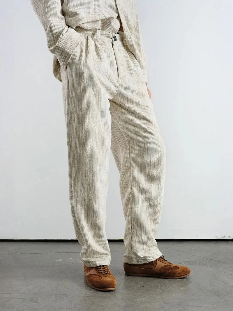 Giesto GIESTO Textured Pleated Straight Leg Pants